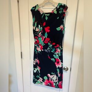 Lauren Ralph Lauren Dress Navy Floral with side ruching Size 14